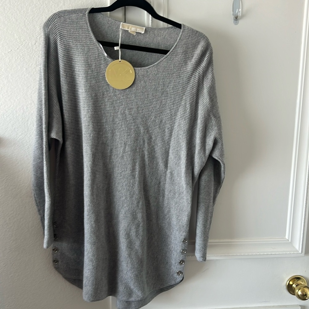 Michael Michael Kors Long Sleeve SWEATER, Grey, New w/ Tags, Faux Buttons